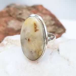 Handcrafted Lace Agate Silver Ring | Size 8.5